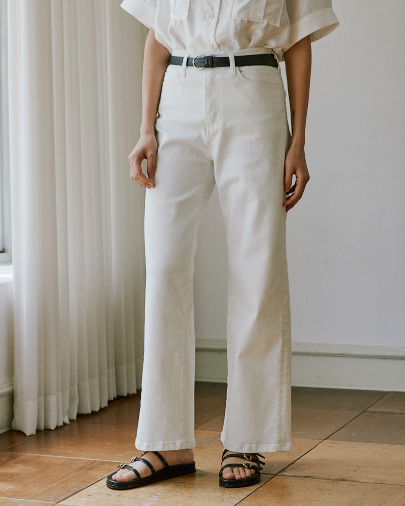 Basic straight semi-wide denim pants_Ivory