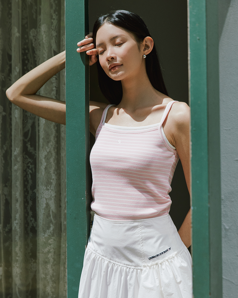 Basic cotton sleeveless stripe top_Light pink