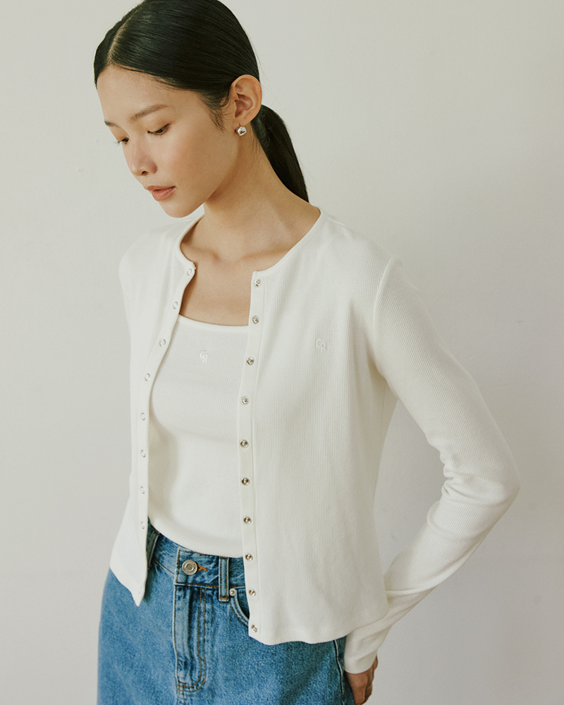Basic cotton long sleeves cardigan_Ivory