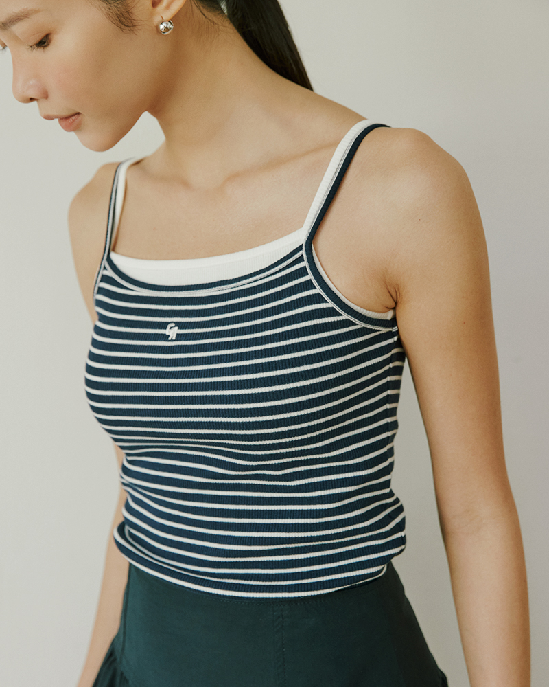 Basic cotton sleeveless stripe top_Navy